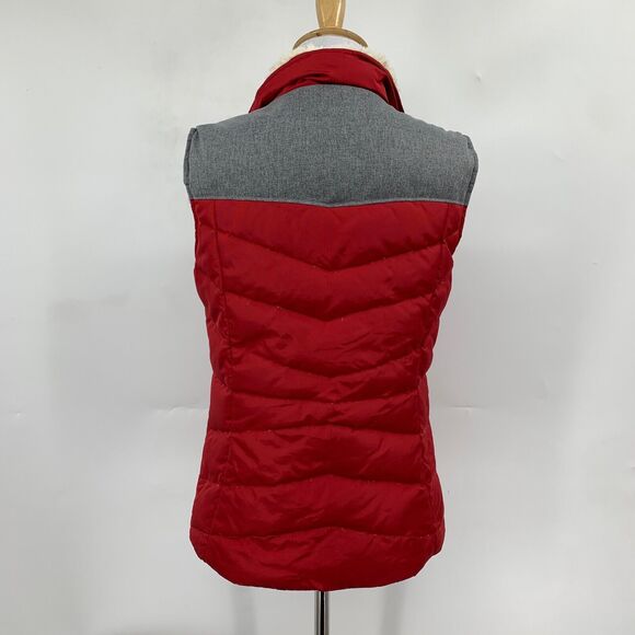 Eddie Bauer Vest Women XS Extra Small Red Grey Faux Fur Lined Down Full Zip - Picture 7 of 15